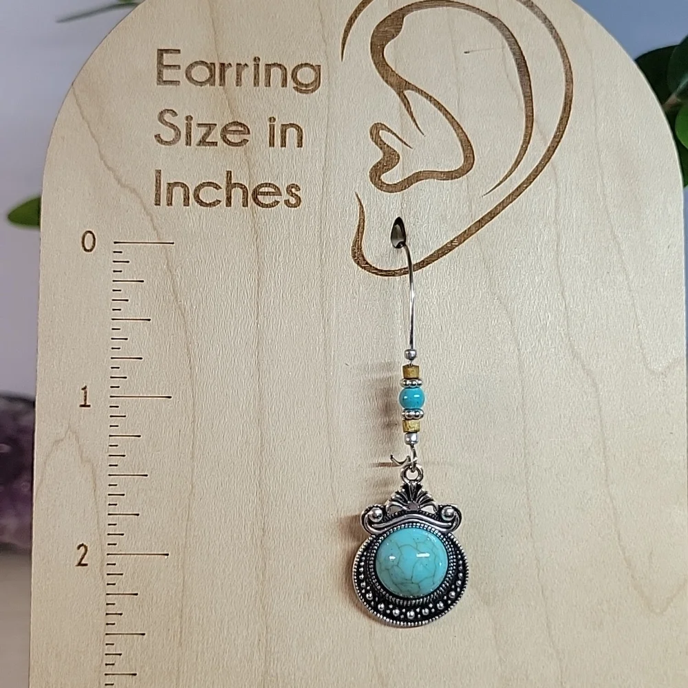 🔥LAST PAIR🔥 Howlite Medallion Dainty Wire Drop Earrings - Picture 2 of 6